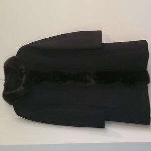 Vintage Steven's Forstmann Bengalora Beautiful Black Wool Coat w/Mink Fur Trim